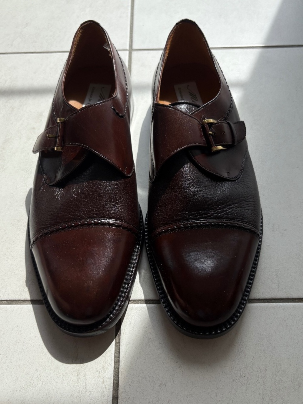 Mezlan Brown Leather Monk-Strap Dress Shoes